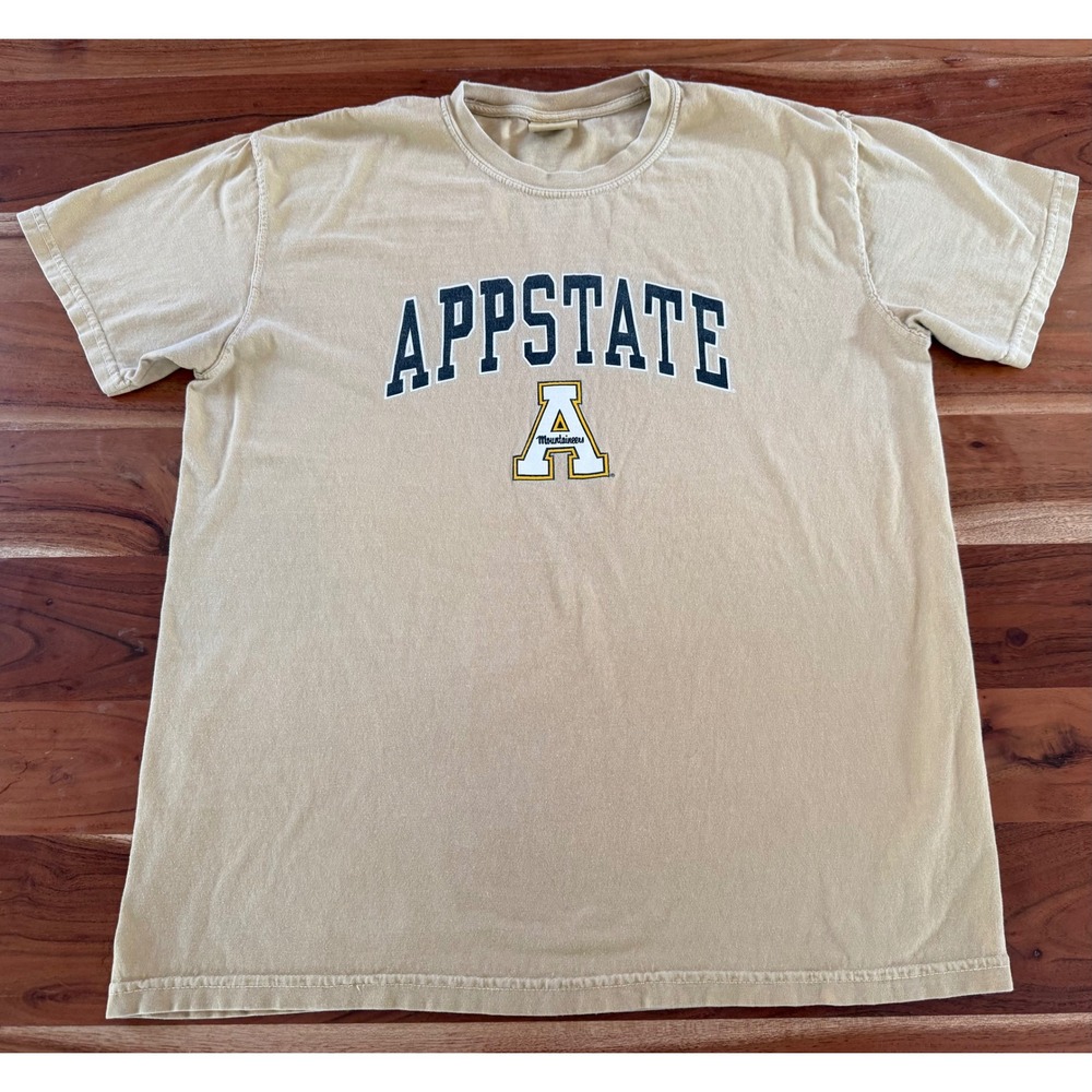 Comfort Colors App State Mountaineers T-Shirt Mens Large Tan Garment Dye Cotton